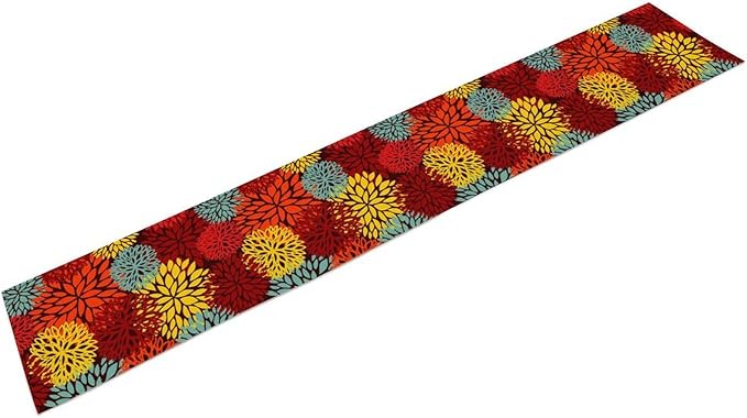 Red Yellow Dahlia Table Runner, Seasonal Autumn Thanksgiving Pattern Print for Home Kitchen Table Decor Dining Coffee Room Party Decor 13x60 Inch