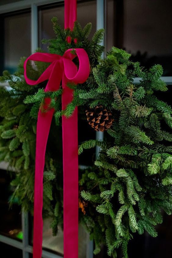 Hot Pink Velvet Ribbon 1.5'' 25 Yards for Christmas Tree, Gift Wrapping, Flower Bouquet, Wreath Decorations, Bow Making