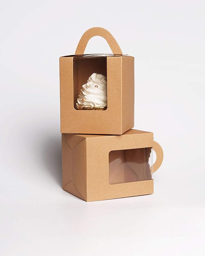 Cupcake Carriers, Brown Kraft Paper, 60 Pack with Inserts