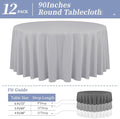 Round Tablecloth 90 Inch, 12 Pack, Light Grey Polyester TableCloth