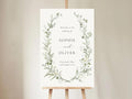 Personalized Wedding Welcome Sign, Greenery White And Green Floral Wedding Sign Signage 12" X 18" (Small), 27" (Medium), 36" (Large), Plastic, Modern, Pole Mount, Weather