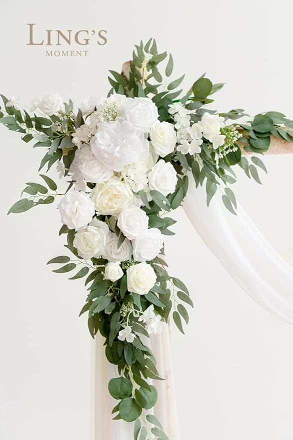 Artificial Flowers for Wedding Arch, 4-Piece Set in White and Sage