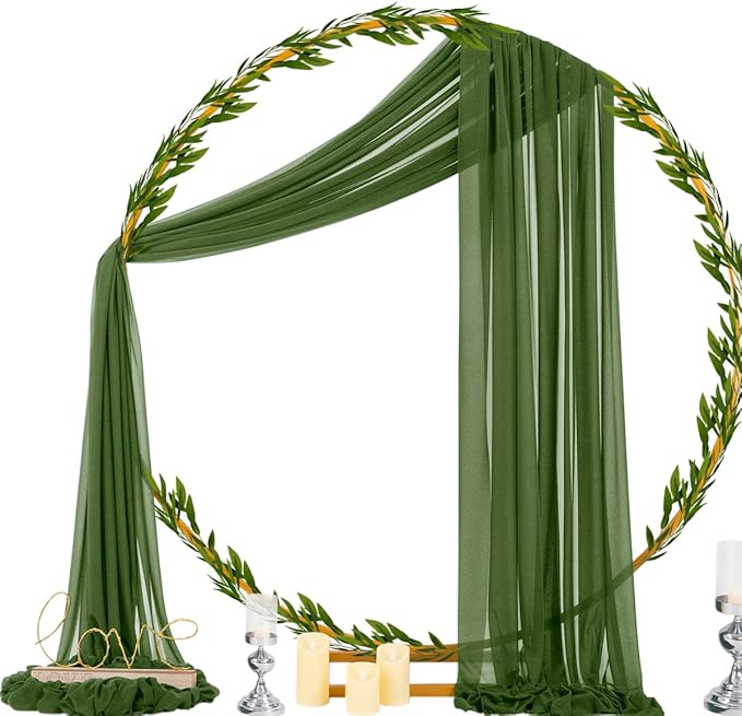 Outdoor Curtain Sheer Chiffon Arch Drape in Olive Green, 29 x 236 Inches