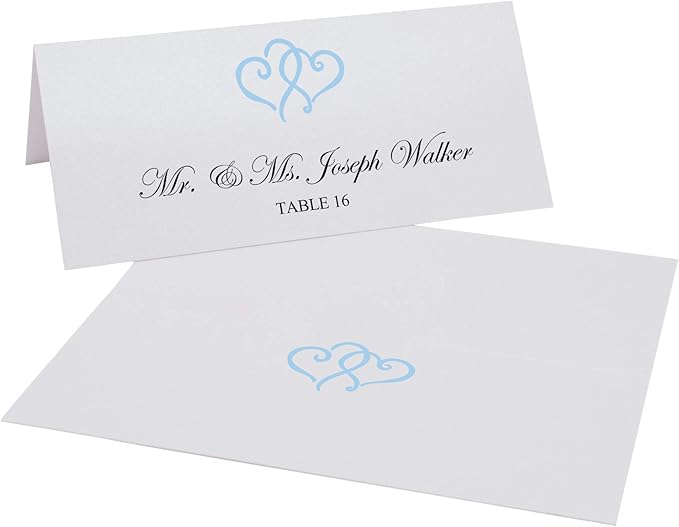 Linked Hearts Place Cards, Light Blue (Choose Color), Set of 150, Pre-cut and Scored - Wedding, Party, Dinner, and Special Events - Made in the USA