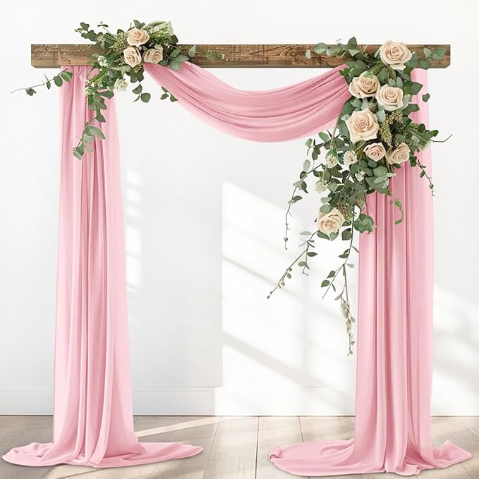 Dusty Rose Elegant Arch Draping Fabric 2 Panels Outdoor 29" × 20Ft Sheer Chiffon Curtain Drapes for Fall Wedding Ceremony Birthday Party Garden Brunch