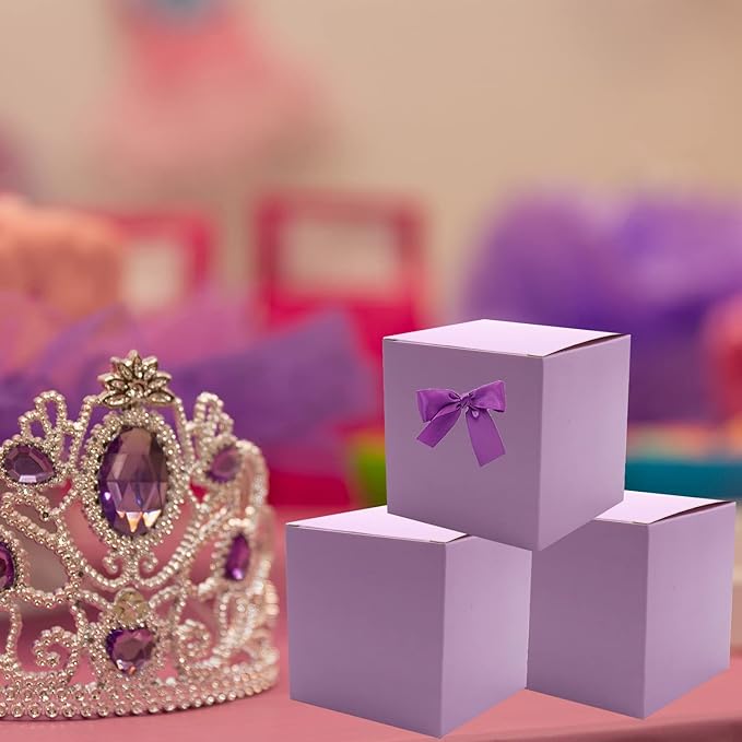 25 Pcs Purple Paper Gift Boxes, Small Candy Treat Boxes Bulk, 3x3x3 inch Gift Box with Lids for Party Favors, Birthday Gifts, Wedding Gifts