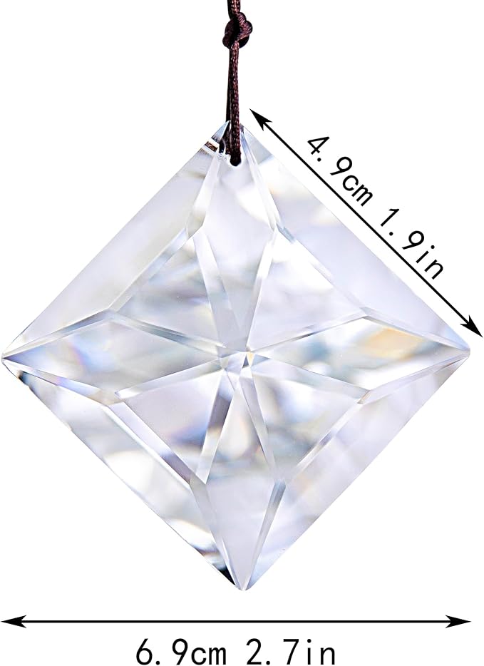 HDCRYSTALGIFTS 2PCS 50mm Clear Crystal Sun Catcher Prisms, Hanging Suncatchers with Glass Prism, Rainbow Maker for Windows, Balcony, Kitchen, Garden Decoration