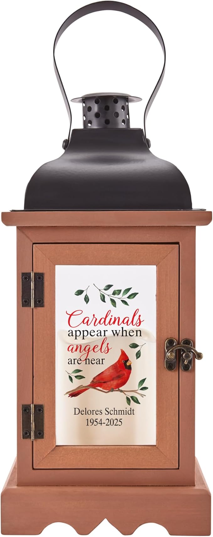 Decorative Candle Lantern, Wood Memorial with LED, 12 Inch Cardinal