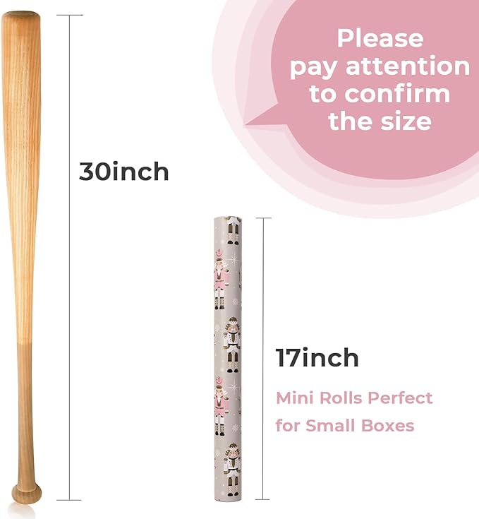 Ribbli Reversible Christmas Wrapping Paper Rolls, Nutcracker and Candy Cane Pink Gift Wrapping Paper-17 Inch x 33 Feet