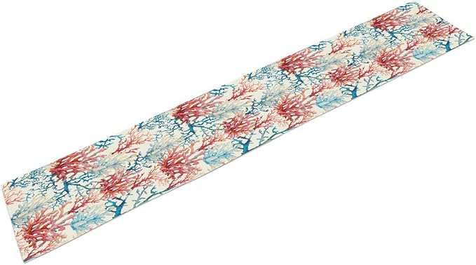 Blue Beach Table Runner, Tropical Ocean Coast Table Runner, Seashell Seasonal Nautical Restaurant Coffee Table Decorations for Home Holiday Party Indoor Outdoor 13x108 Inch