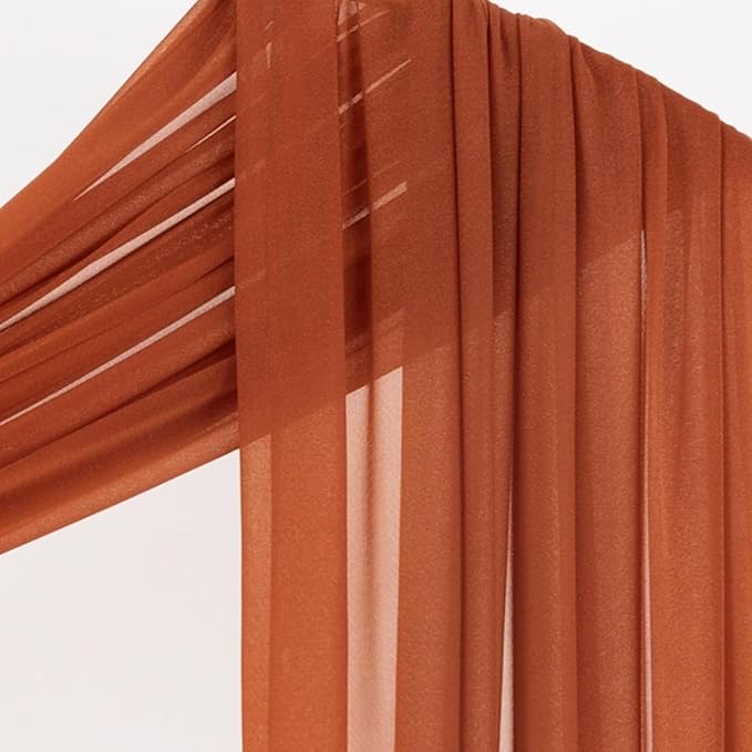 Outdoor Curtains - Chiffon Arch Drapes in Terracotta, 4 Panels, 29 x 20 Ft