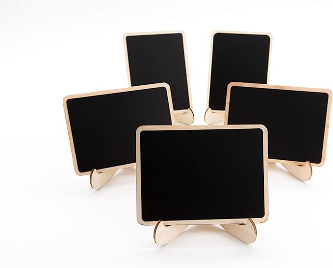DSTELIN 20 Pack Wood Mini Chalkboards Signs with Support Easels, Place Cards, Small Rectangle Chalkboards Blackboard for Weddings, Birthday Parties, Message Board Signs and Event Decorations