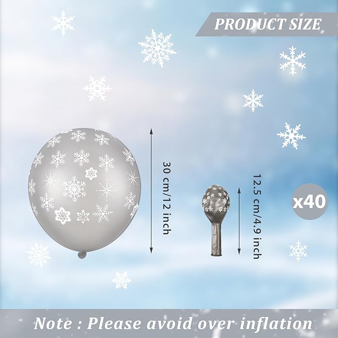 Skylety 40 Pieces Snowflake Balloons Bulk Winter Transparent Snowflake Latex Balloons for Christmas Birthday Wedding Party Decorations (Silver)