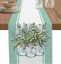 Eucalyptus Cotton Linen Table Runner for Dining Kitchen, Wedding Outdoor Party Tablerunners Decoration, Green Leaves Botanical Plants Watercolor Dresser Scarf Coffee Tablecloth Runners 13x60 Inches