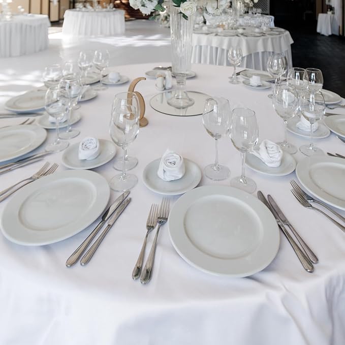 Round Tablecloths 108 Inch White Polyester Fabric 6 Pack