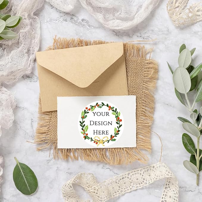 100-1000pcs Custom Stickers Merry Christmas Stickers Personalized Labels Adhesive Xmas Decorative Envelope Seals Stickers for Cards Gift Boxes (Round Kraft -10)