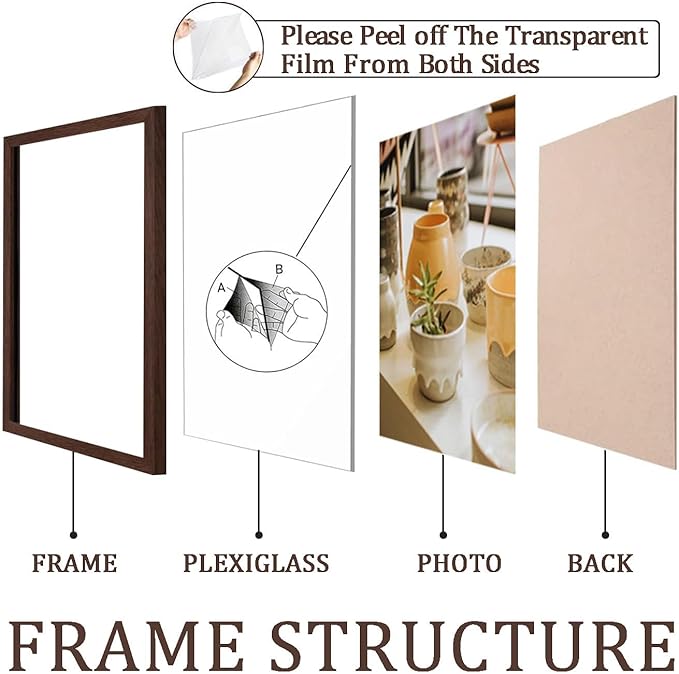 KTKDE A3 Poster Frame Walnut Woodgrain Picture Frame-11.7x16.5in Set of 3- Photo Frame,Certificate Frame with Plexiglass for Wall Mount or Table Top Display