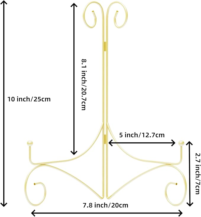 10 Inch Display Plate Stand with Folding Design, Metal Plate Holder for Tables, Picture Easel for Home Decoration, Photo Frame Stand, 10'' Gold