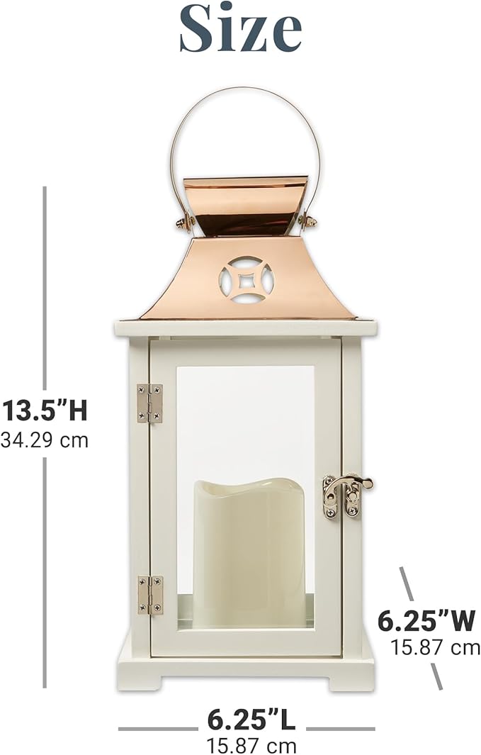 Decorative Candle Lantern, Memorial Design, Copper Finish, 13.5-Inch Tall
