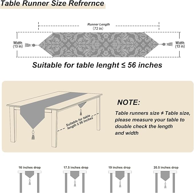 Vintage Table Runners 72 inches Long for Dining Room Dresser Wedding Christmas Party Decor - Beige