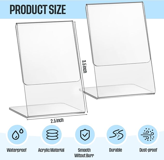 Ctosree 12 Pcs Acrylic Photo Frame L shape Slant Back Desktop Photo Frames Plastic Clear Sign Clear Acrylic Display Stand Table Top Sign for Home Office Wedding Restaurant Menu (2.5 x 3.5 Inch)