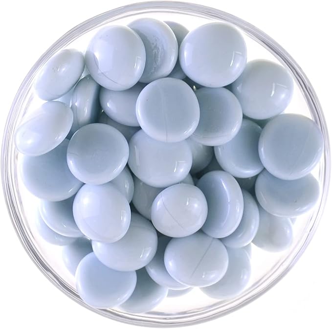KINGOU Flat Glass Gems/Marbles/Stones/Beads for Vase Filler, Table Scatter, Games - 1 Lbs (17-19mm, Approx. 3/4")-White