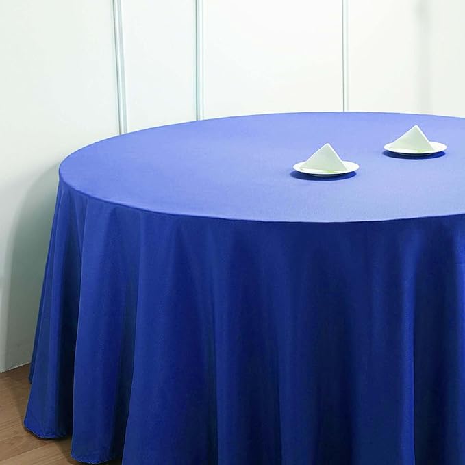 Efavormart Round Tablecloth, 132 Inch Stain & Wrinkle Resistant Washable Table Cloth, Decorative Polyester Fabric Table Cover for Banquet, Wedding, Dining- Royal Blue