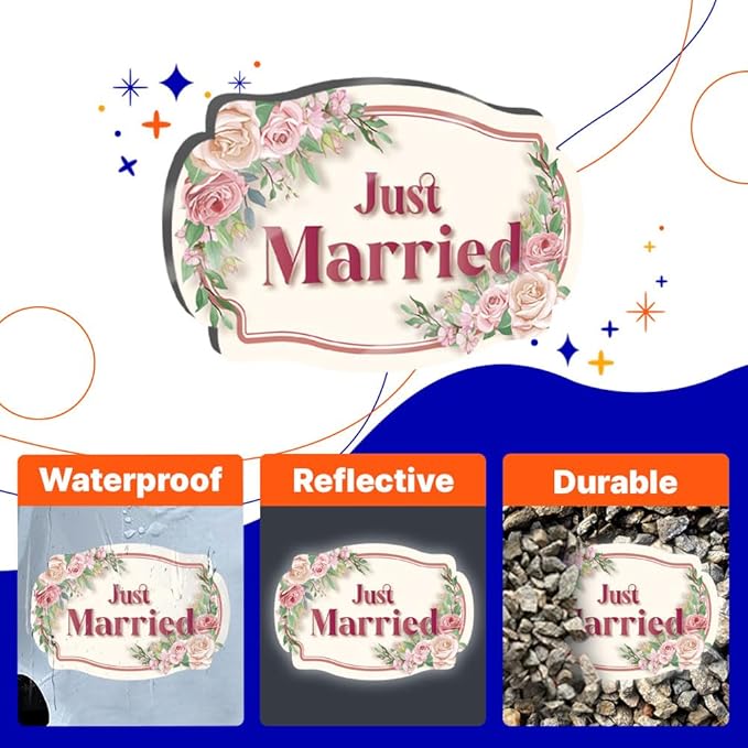 GEEKBEAR Just Got Married Car Magnet (2 Pack) - 13 x 8.7 in (Beige Rose)