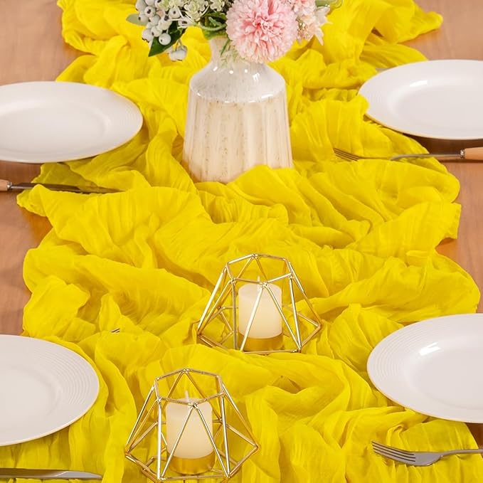 MLMW 4 Pack Yellow Cheesecloth Table Runner Boho Gauze Rustic Cheese Cloth Table Runner 160 inch Sheer 13.3ft for Wedding Party Baby Bridal Shower Birthday