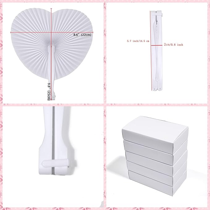 12 Pcs Decorative Paper Folding Hand Fans Handheld,White Round Heart Foldable Wedding Fans Chinese and Japanese Fans Bulk for Bridal Guest Church Party Favors Dancing Birthday DIY