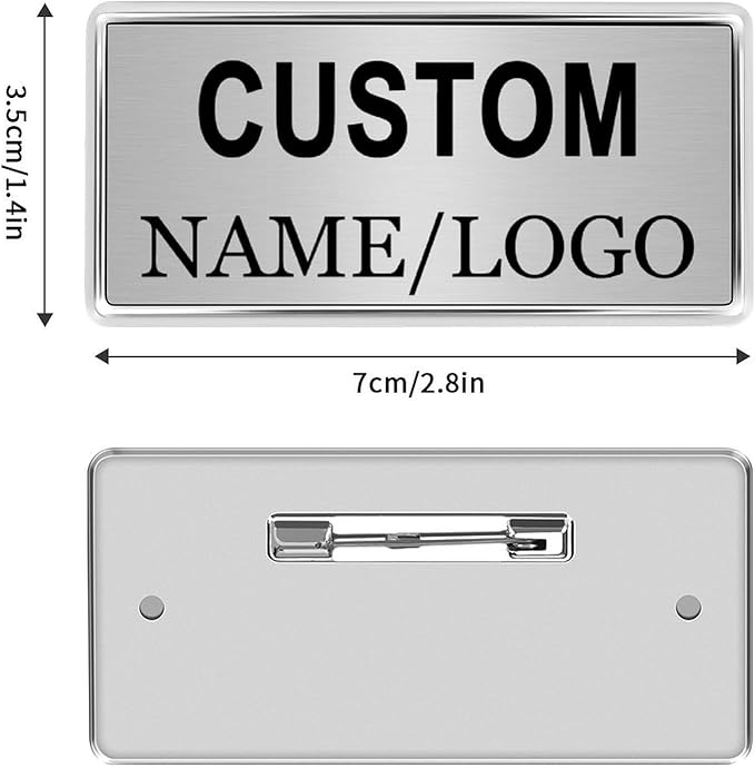 Custom Name Tags ID Badges with Logo Name Personalized Name Badges Name Tag ID Badges with Pin Backing Customizable Name Tags for Business Offices Stores Restaurant, 1.5x2.8 in, 200PCS