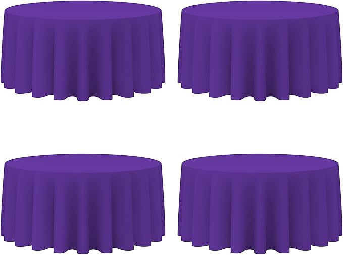 Tablecloths, Round 132 Inch Purple Polyester, Pack of 4