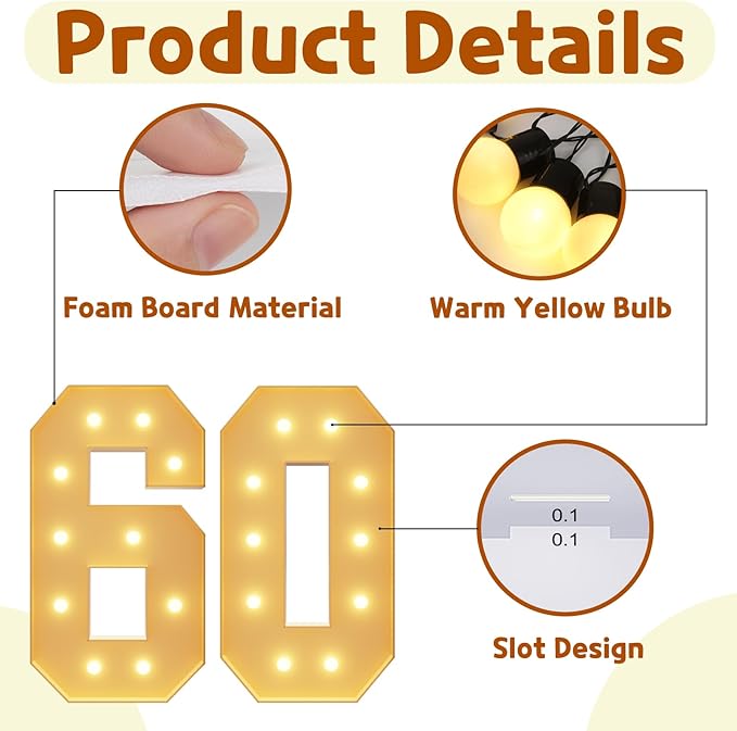 Event Party Supplies, 4 Ft Light Up Marquee Numbers, Foam Board