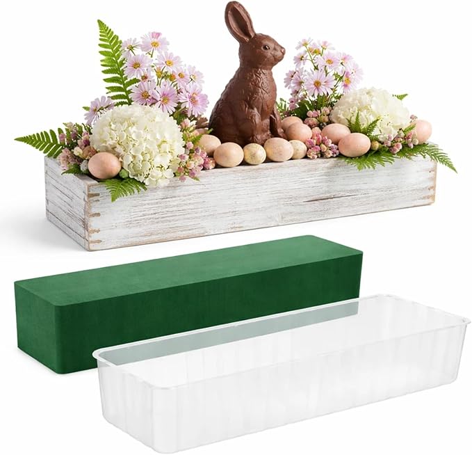 Planter Box Set, Rustic White Wood, 16 Inch, with Liner and Foam