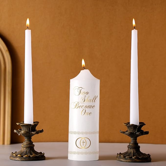 Taper Candles Set of 3 White Wax Unity Candles with Cross Design