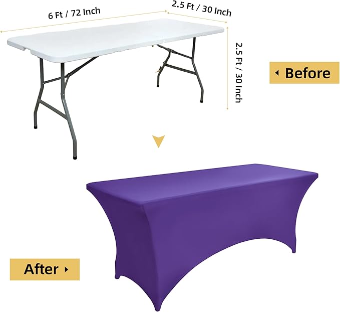 6-Pack 6ft Spandex Table Covers for Rectangle Standard Folding Tables - Wrinkle Resistant Stretch Tablecloths - Ultimate Fitted Table Protector for Parties, Trade Shows, Wedding