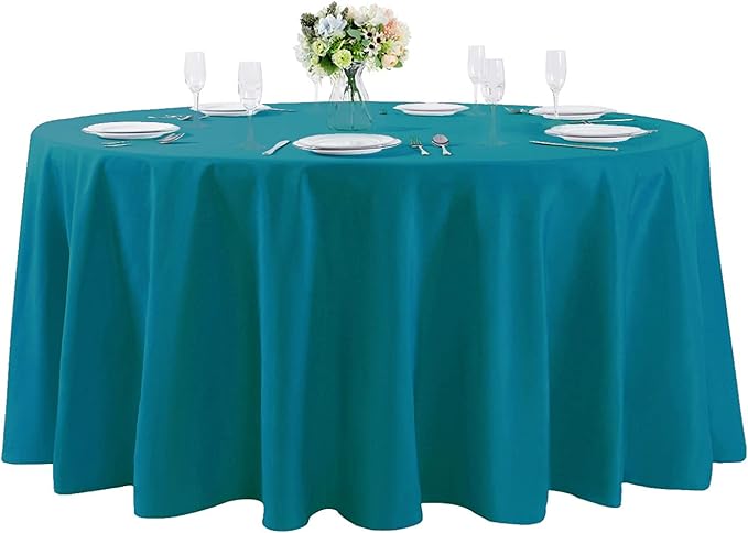 108 inch Round Tablecloth Washable Polyester Table Cloth Decorative Table Cover for Wedding Party Dining Banquet（108 inch, Caribbean Blue）