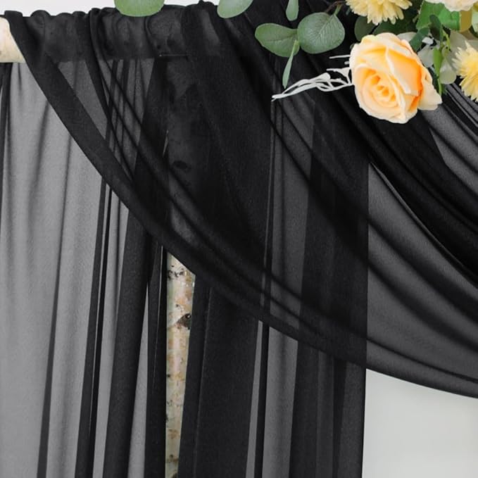 Outdoor Curtains: Black Sheer Chiffon Arch Drape, 29-Inch x 236-Inch