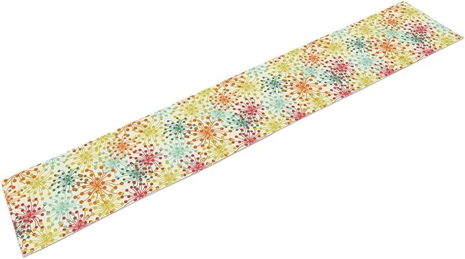 Mid Century Flower Table Runner, Colorful Geometric Abstract Chrysanthemum Vintage Farmhouse Decorations Orange Yellow Gray Table Runner for Kitchen Dining Holiday Party Decor, 13x60 Inch