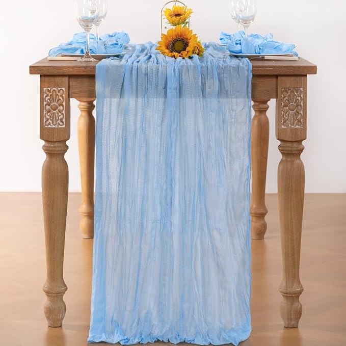 Baby Blue Cheesecloth Table Runner 6 Pack Fall Table Runners Boho Gauze 120 Inches Light Blue Cheese Cloth Fall Table Decorations for Thanksgiving Wedding Bridal Baby Boy Shower Party
