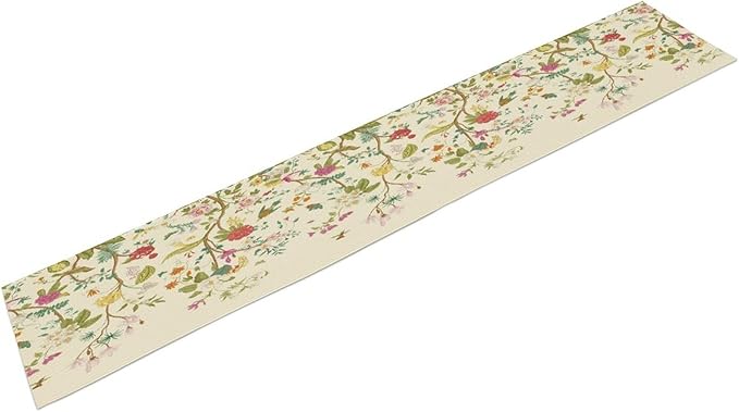 Floral Table Runner, Vintage Birds Wildflowers Herbs Nature Theme Linen Long Table Kitchen Dining Table Holiday Party Decorative Table Runner,13in（33cm） W * 60in（152cm） L