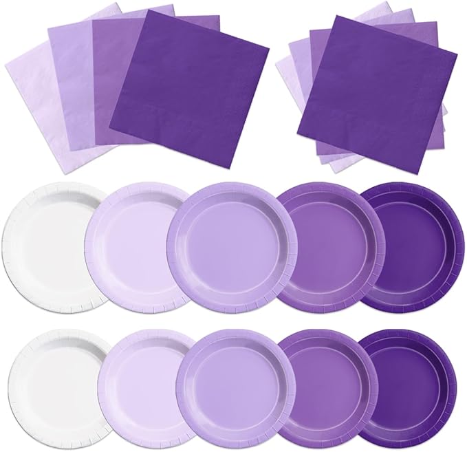 Party Pack Purple Gradient Paper Plates and Napkins, 60 Pieces
