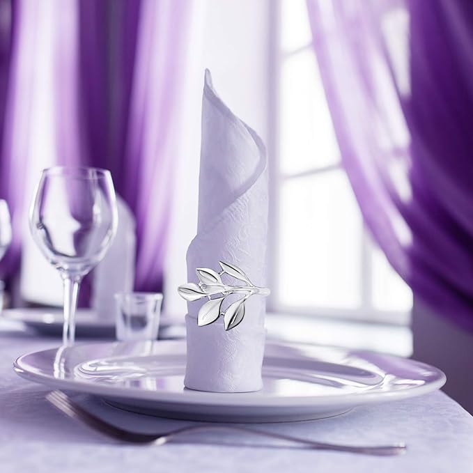 Napkin Rings 72 Pcs Leaf Shape Silver Zinc Alloy Holders