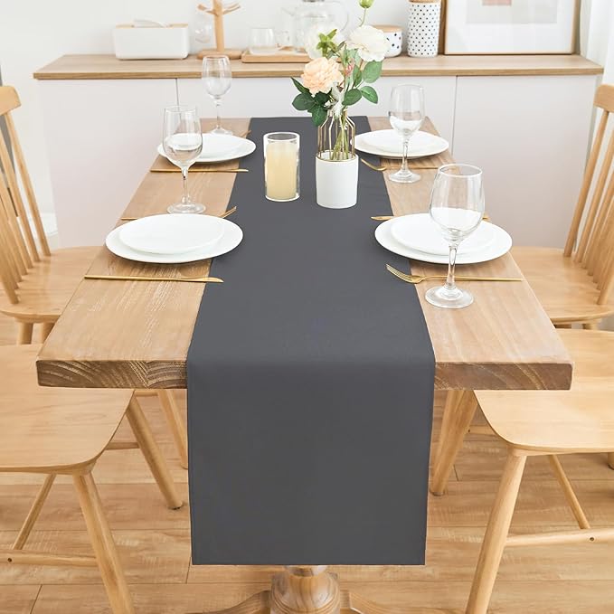 2 Pack Grey Table Runner 12 x 60 Inch Solid Color Farmhouse Runners Coffee Table Dresser for Daily Party Home Decoration