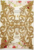 25PCS Gold Glitter Laser Cut Wedding Invitations Cards with Envelopes,Blank Inner Sheets,Ribbons for Wedding Bridal Shower Quinceañera Engagement Birthday Invites