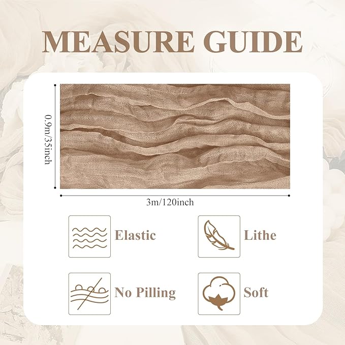 Asee'm Cheesecloth Table Runner 120 Inches Long Nude Boho Gauze Cheese Cloth Runner 10FT Rustic Sheer Fall Table Runners for Thanksgiving Christmas Wedding Party Baby Shower Decoration