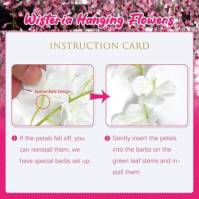 5 Pack Fuchsia Wisteria Hanging Flowers, 3.44 Ft Fake Hanging Flowers, Artificial Wisteria Garland Vines for Wedding Room Backdrop Outdoor Patio Garden Decoration