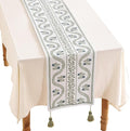 ISAENNE Designer White Elegant Linen Table Runner 87 Inches Long,Chinoiserie Floral Decor Durable Table Runners for Dining Tables,Thanksgiving,Kitchen Tables,Christmas,12"*87"-Mosella D