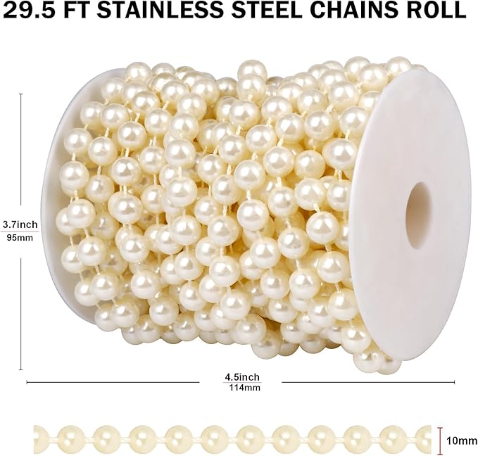 Beaded Trim: 29.5 Ft Ivory Pearl Garland, 10mm ABS Beads