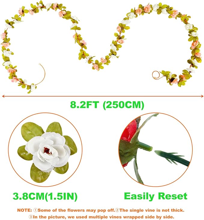 8 Pcs x 8.2 ft Flower Garland Artificial Rose Vine Flowers with Green Leaves Hanging Fake Roses Vine for Room Party Home Wedding Birthday Christmas Wall Arch Decor, Fall Purple Flower